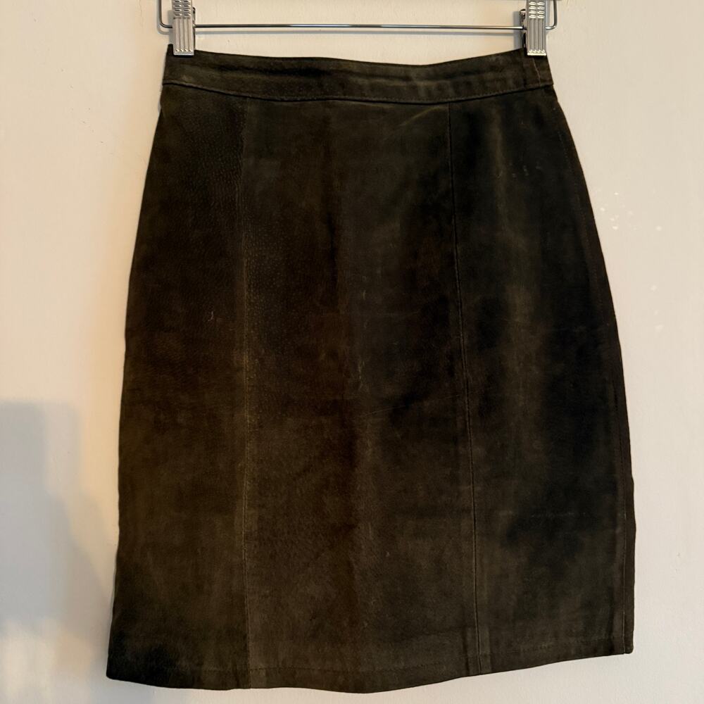 80s Vintage Olive Green Suede Mini Skirt | Modern size (marked Size 5/6 )